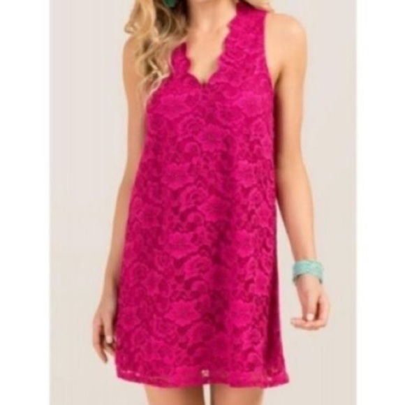 Francesca's Collection‎ Fuchsia Shift Flirty Floral Lace Mini Dress Size M NWT - Picture 1 of 10